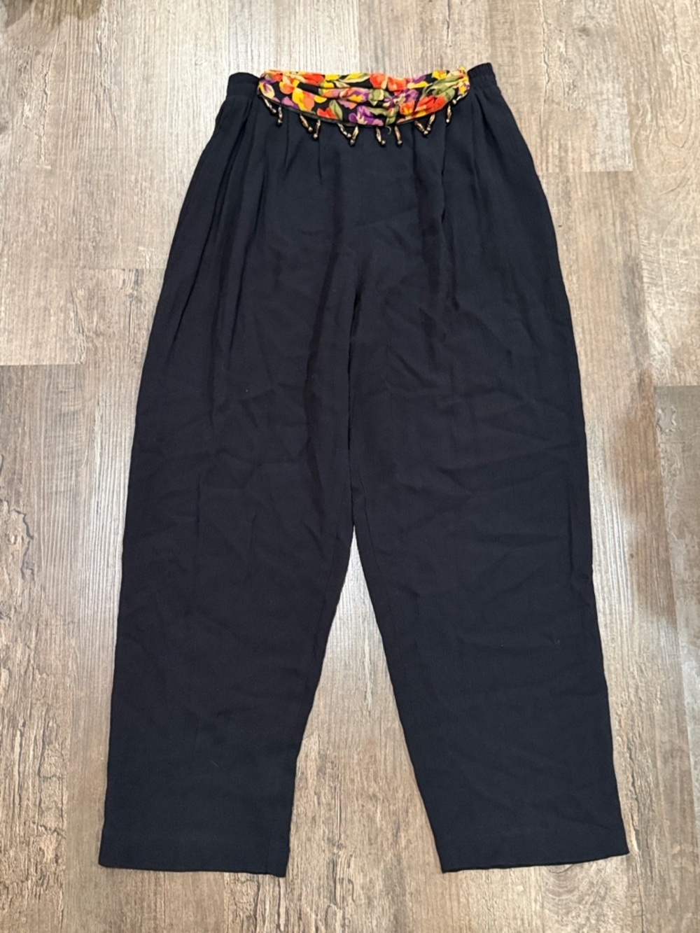 FINAL PRICE Vintage Norton McNaughton Black High-Waist Pants with Floral Beaded